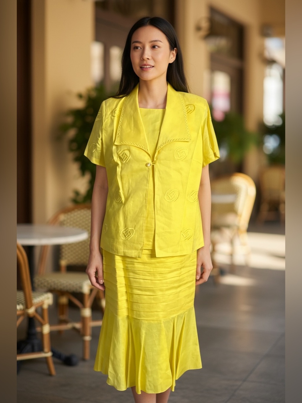 Sunny Yellow Three-Piece Skirt Set